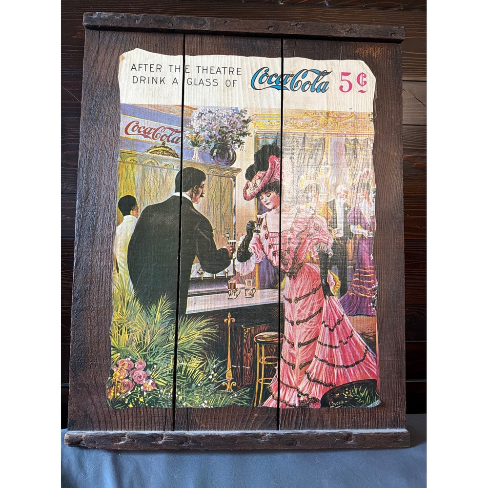Vintage Coca-Cola Wood Slat Wall Art Sign Victorian Soda Fountain Decor 23x18